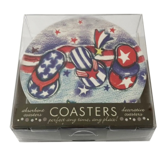 Set of Four decorative Absorbent Coasters Americana Flip Flops s/4 NEW Beach - Picture 6 of 8